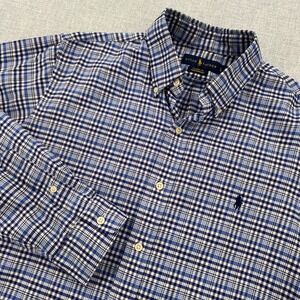 Ralph Lauren Plaid Performance Button Down Shirt Men Large Blue Preppy Ivy